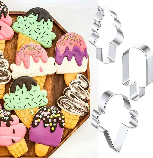 Main image of Ice Cream Cookie Cutters, Summer Ice Cream Cone Cookie Cake Mold Bakery Supplies, Stainless Steel Metal Molds Cutters for Making Biscuits