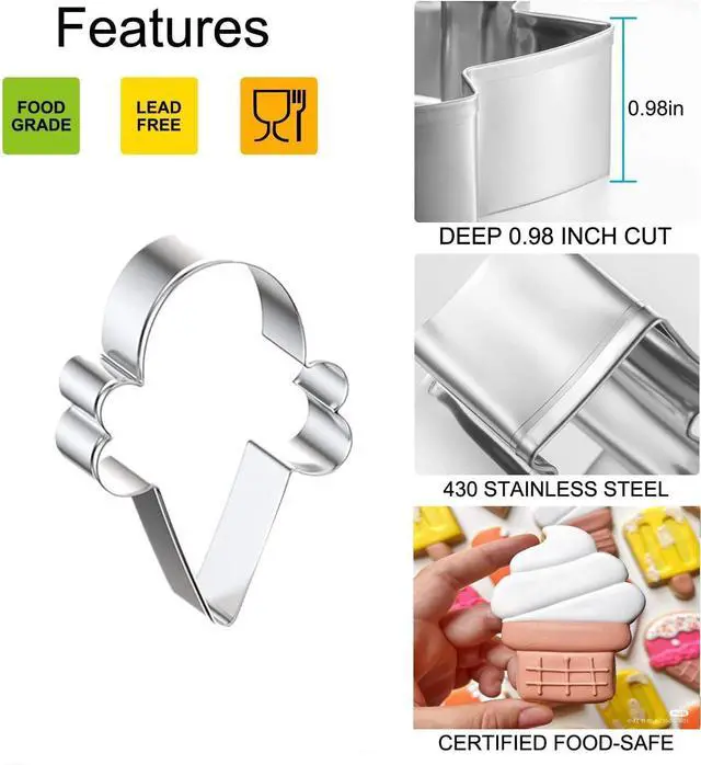 Alt view image 3 of 7 - Ice Cream Cookie Cutters, Summer Ice Cream Cone Cookie Cake Mold Bakery Supplies, Stainless Steel Metal Molds Cutters for Making Biscuits