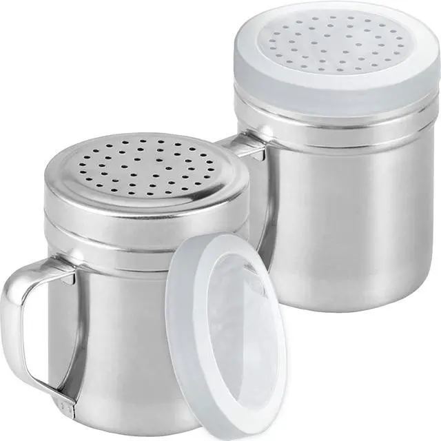 Main image of CUSINIUM Metal Salt Pepper Dredge Shakers - With Handle - Seasonings Spice Shakers With Holes and Lids - 10 Ounce, 2pcs | Style: Medium