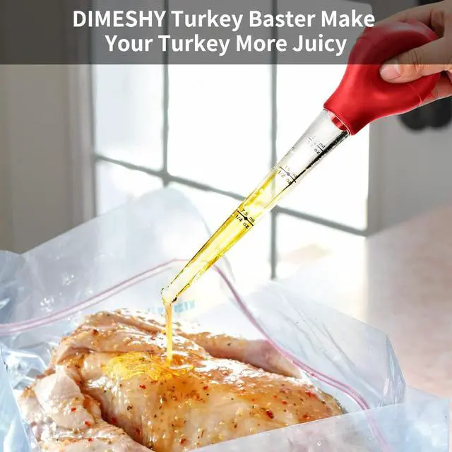 Alt view image 3 of 7 - DIMESHY Turkey Baster Food Grade for Cooking & Basting, Detachable Round Bulb, Baster Cooking Good for Meat Poultry Beef Chicken, with Cleaning brush, inject needle, Basting brush(red)