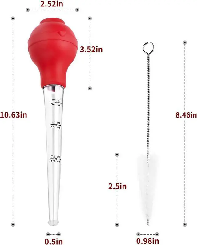 Alt view image 7 of 7 - DIMESHY Turkey Baster Food Grade for Cooking & Basting, Detachable Round Bulb, Baster Cooking Good for Meat Poultry Beef Chicken, with Cleaning brush, inject needle, Basting brush(red)