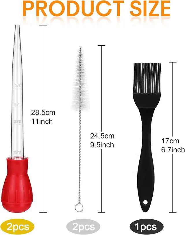 Alt view image 3 of 7 - Boao 5 Pcs Turkey Baster Set Silicone Brush Cleaning Brush,Black, Red | Heat-resistant Nylon, Includes 2 Basters with 2 Spiral Brushes, Ideal for BBQ Roasting Grilling Baking Thanksgiving Cooking