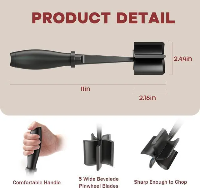 Alt view image 2 of 7 - PGYARD Meat Chopper Hamburger Grinder, Kitchen Smasher for Ground Beef | Heat Resistant, 5 Nylon Blade, Burger Grinder Potato Mix Tool, Meat & Poultry Tenderizers, Dishwasher Safe, Black