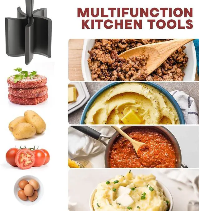 Alt view image 3 of 7 - PGYARD Meat Chopper Hamburger Grinder, Kitchen Smasher for Ground Beef | Heat Resistant, 5 Nylon Blade, Burger Grinder Potato Mix Tool, Meat & Poultry Tenderizers, Dishwasher Safe, Black
