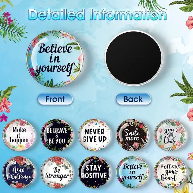 Alt view image 2 of 6 - Weewooday 10 Pcs Inspirational Fridge Magnets Bulk Cute Locker Accessories | Decorative Refrigerator Magnets, Motivational Quote Flower Decor, Back to School Gifts for Office, Cabinet, Whiteboard