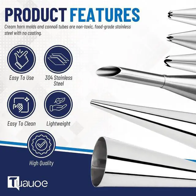 Alt view image 3 of 7 - Cream Horn Molds for Baking, 23pcs Horn Forms Set, Non-stick Stainless Steel 15pcs Cone Shaped with Cleaning Brush, Piping Tip, Piping Bag, for ice Cream Cones, Puff Pastry, Baking Cones