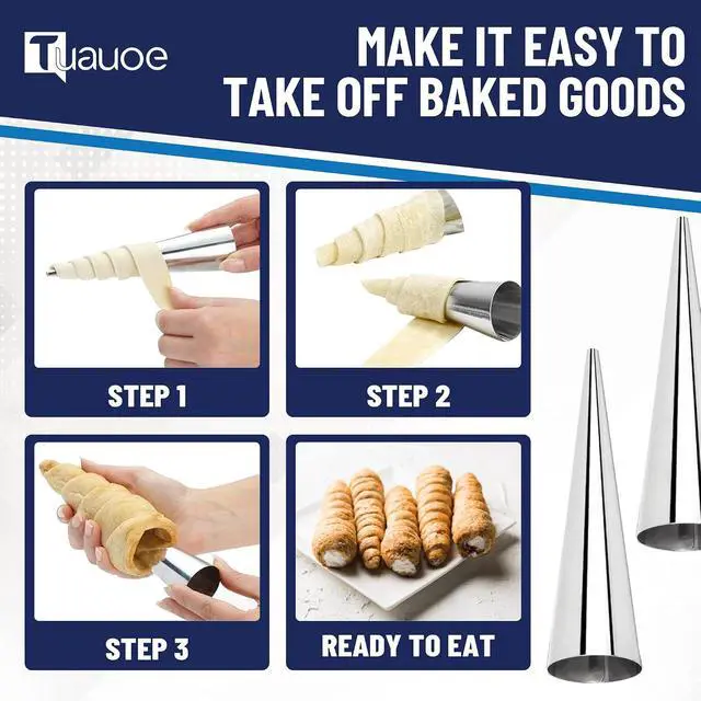 Alt view image 5 of 7 - Cream Horn Molds for Baking, 23pcs Horn Forms Set, Non-stick Stainless Steel 15pcs Cone Shaped with Cleaning Brush, Piping Tip, Piping Bag, for ice Cream Cones, Puff Pastry, Baking Cones