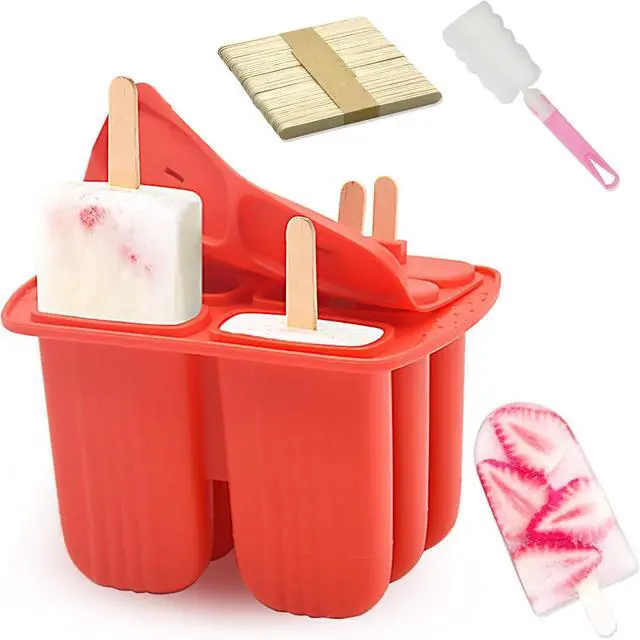 Main image of 6 Pieces Silicone Popsicle Molds,Easy-Release Bpa-Free,Ice Pop Mold Ice Cream Molds For Kids,With 50 Pcs Popsicle Sticks+Cleaning Brush(Red)