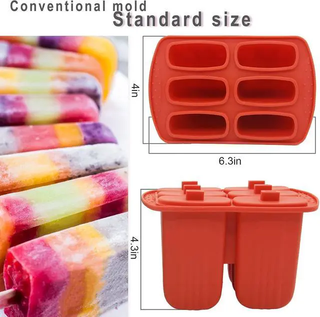 Alt view image 5 of 7 - 6 Pieces Silicone Popsicle Molds,Easy-Release Bpa-Free,Ice Pop Mold Ice Cream Molds For Kids,With 50 Pcs Popsicle Sticks+Cleaning Brush(Red)