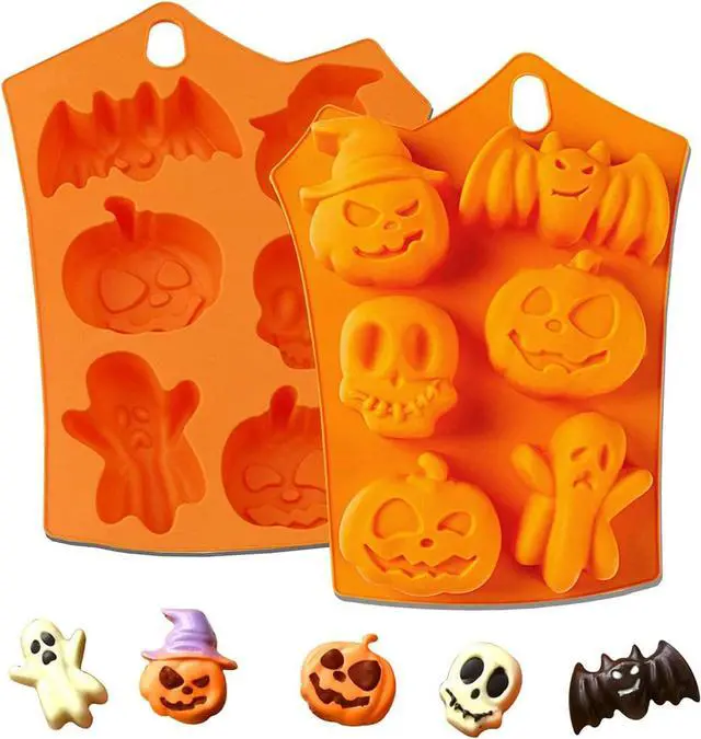 Main image of 2Pcs Halloween Silicone Cake MoldPumpkin Bat Skull Ghost Shape Silicone Candy Chocolate Molds for DIY Cookies Soap Candy Gummy Chocolate Mold Ice Cream Tray for Kitchen DIY Baking Tools