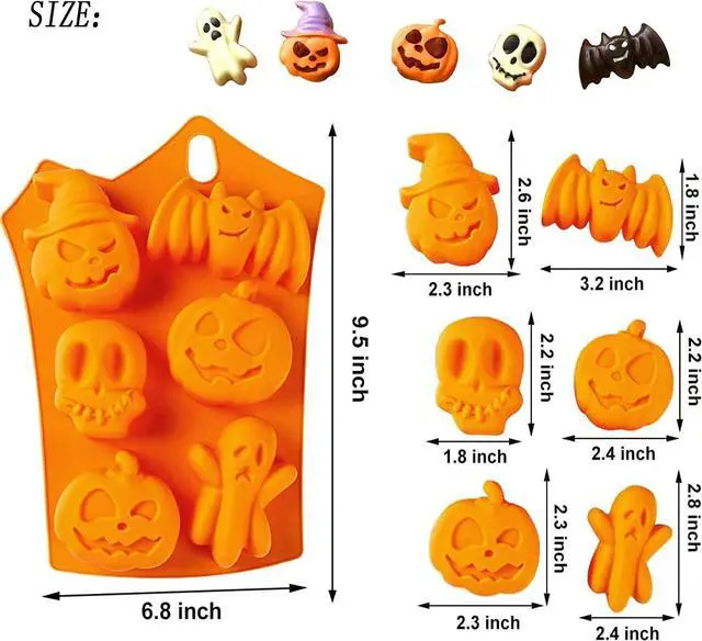 Alt view image 2 of 7 - 2Pcs Halloween Silicone Cake MoldPumpkin Bat Skull Ghost Shape Silicone Candy Chocolate Molds for DIY Cookies Soap Candy Gummy Chocolate Mold Ice Cream Tray for Kitchen DIY Baking Tools