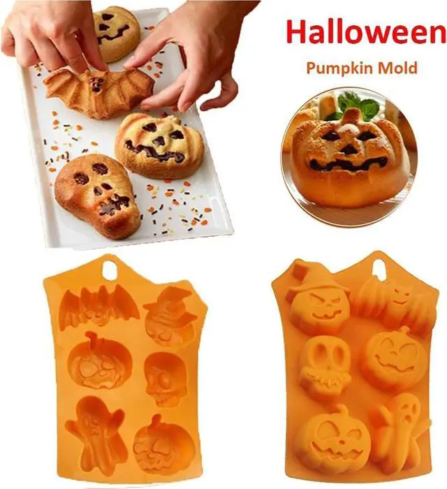Alt view image 4 of 7 - 2Pcs Halloween Silicone Cake MoldPumpkin Bat Skull Ghost Shape Silicone Candy Chocolate Molds for DIY Cookies Soap Candy Gummy Chocolate Mold Ice Cream Tray for Kitchen DIY Baking Tools