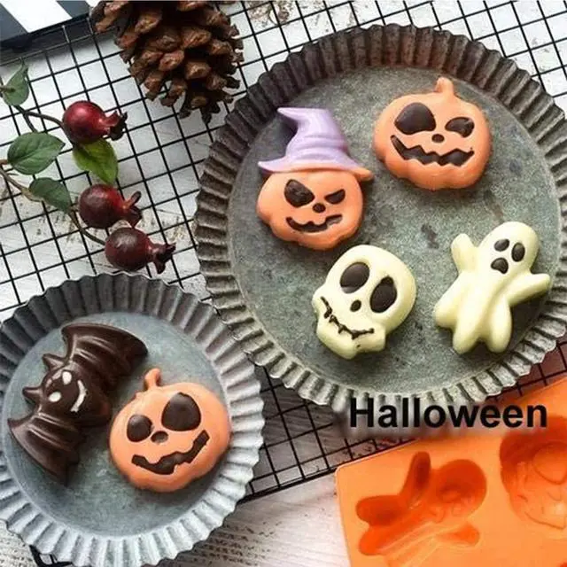 Alt view image 5 of 7 - 2Pcs Halloween Silicone Cake MoldPumpkin Bat Skull Ghost Shape Silicone Candy Chocolate Molds for DIY Cookies Soap Candy Gummy Chocolate Mold Ice Cream Tray for Kitchen DIY Baking Tools