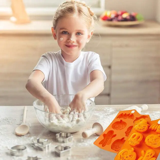 Alt view image 6 of 7 - 2Pcs Halloween Silicone Cake MoldPumpkin Bat Skull Ghost Shape Silicone Candy Chocolate Molds for DIY Cookies Soap Candy Gummy Chocolate Mold Ice Cream Tray for Kitchen DIY Baking Tools