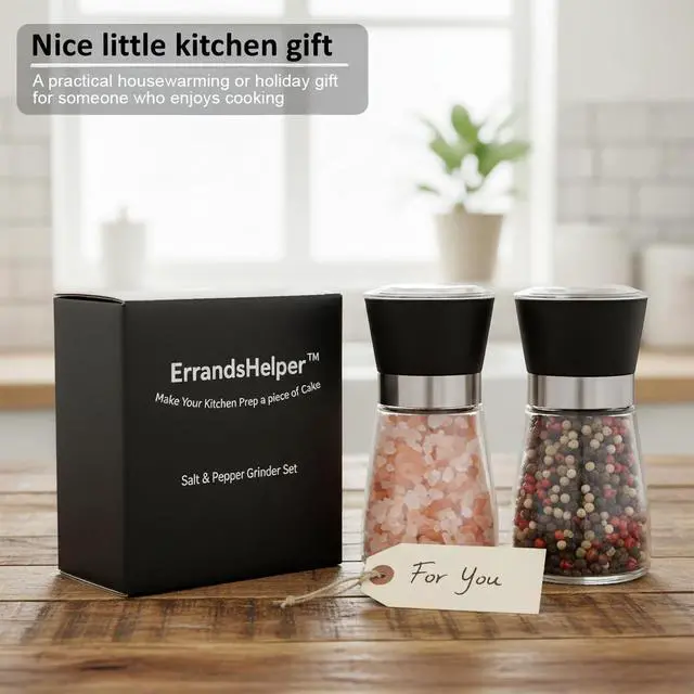 Alt view image 6 of 6 - Salt and Pepper Grinder Set, 5.1 oz Refillable Glass Salt and Pepper Mills with Adjustable Ceramic Grinder, Manual Spice Grinder for Kitchen, Cooking and Dining Table (2.5" 5.1")