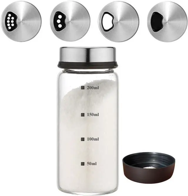 Main image of Verdental 7 oz Salt Pepper Shakers with 3 Adjustable Outlet Holes | Glass Spices Jar, Sugar Seasoning Cans for Kitchen, Restaurant, Baking, Dessert and Coffee Shops, BBQ Camping