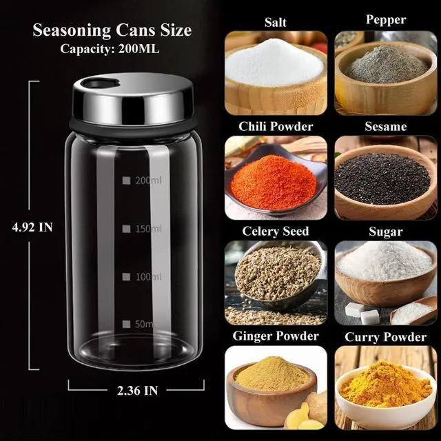 Alt view image 2 of 7 - Verdental 7 oz Salt Pepper Shakers with 3 Adjustable Outlet Holes | Glass Spices Jar, Sugar Seasoning Cans for Kitchen, Restaurant, Baking, Dessert and Coffee Shops, BBQ Camping