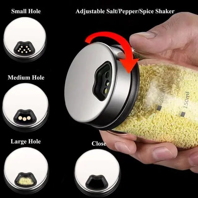 Alt view image 4 of 7 - Verdental 7 oz Salt Pepper Shakers with 3 Adjustable Outlet Holes | Glass Spices Jar, Sugar Seasoning Cans for Kitchen, Restaurant, Baking, Dessert and Coffee Shops, BBQ Camping