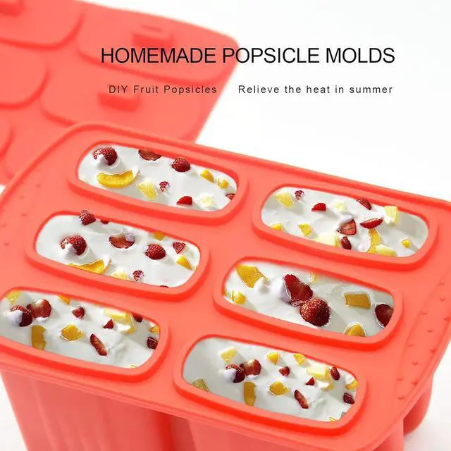 Alt view image 2 of 7 - 6 Pieces Silicone Popsicle Molds,Easy-Release Bpa-Free,Ice Pop Mold Ice Cream Molds For Kids,With 50 Pcs Popsicle Sticks+Cleaning Brush(Red)
