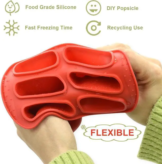 Alt view image 3 of 7 - 6 Pieces Silicone Popsicle Molds,Easy-Release Bpa-Free,Ice Pop Mold Ice Cream Molds For Kids,With 50 Pcs Popsicle Sticks+Cleaning Brush(Red)