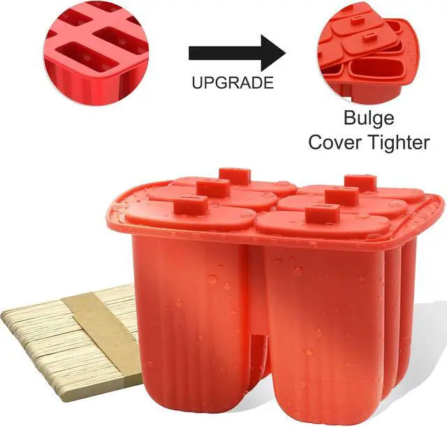 Alt view image 4 of 7 - 6 Pieces Silicone Popsicle Molds,Easy-Release Bpa-Free,Ice Pop Mold Ice Cream Molds For Kids,With 50 Pcs Popsicle Sticks+Cleaning Brush(Red)