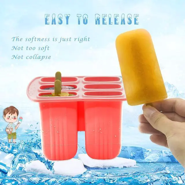 Alt view image 6 of 7 - 6 Pieces Silicone Popsicle Molds,Easy-Release Bpa-Free,Ice Pop Mold Ice Cream Molds For Kids,With 50 Pcs Popsicle Sticks+Cleaning Brush(Red)