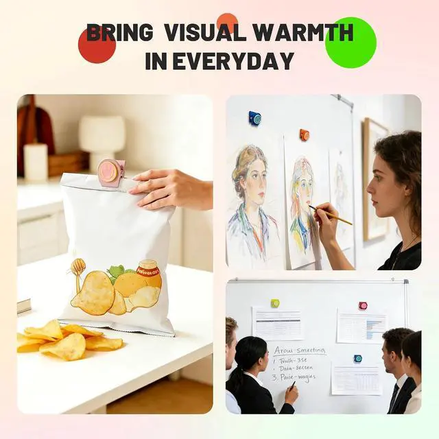 Alt view image 6 of 7 - Happy Face Magnetic Clips, 6 Pack Fridge Magnets, Heavy Duty Magnet Clips | Use them as whiteboard magnets, or locker accessories to organize daily reminders, artwork, keep important items visible.