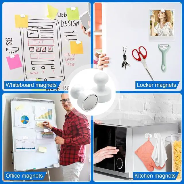 Alt view image 2 of 7 - LOVIMAG Fridge Magnets 20Pcs, Magnet for Refrigerator Whiteboard, White | Small Strong Neodymium Metal Cute Push Pin for Classroom, Kitchen, Accessories Decorative, Office, Calendar
