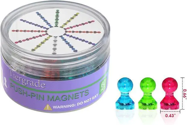 Alt view image 7 of 7 - Push Pin Magnets - 58 Pack 7 Assorted Color Strong, Office, Use at Kitchen Home and School Classroom, for Refrigerator Dry Erase Board and Whiteboard.