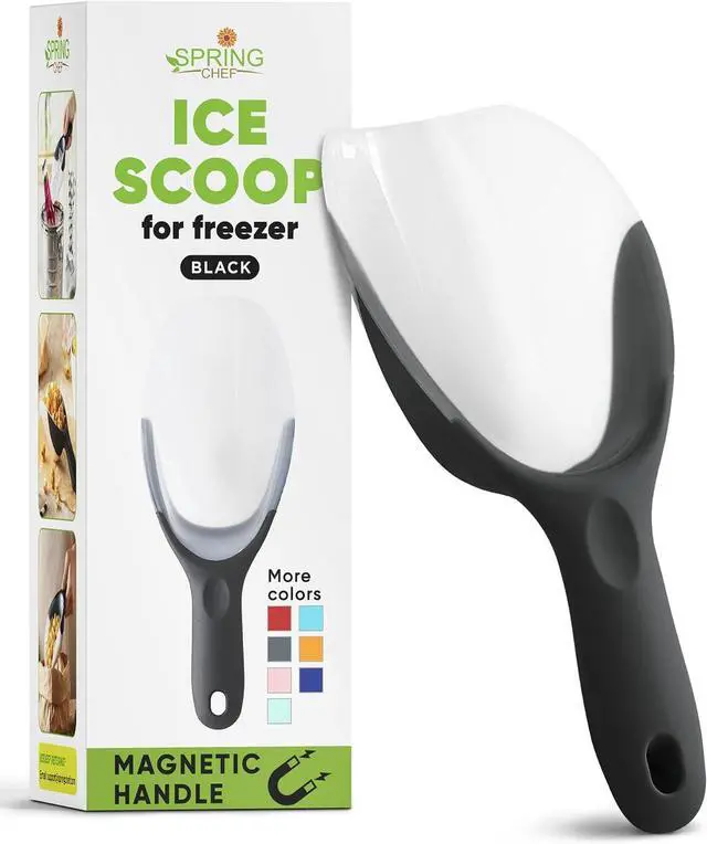 Main image of Spring Chef Magnetic Ice Scoop for Freezer, BPA-Free Food Scooper, Black | Flexi-Plastic Popcorn Scoop with Soft Grip Handle - Dishwasher Safe Ice Scooper - Food Scooper for Flour, Grains, Pet Food