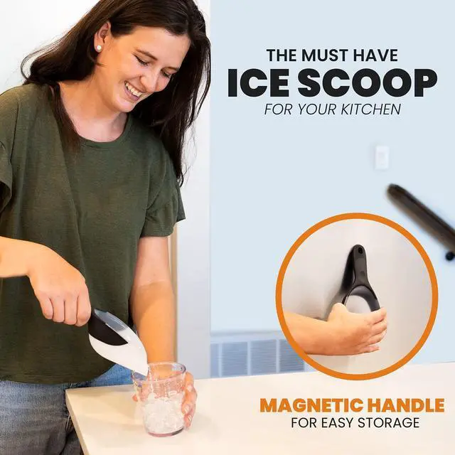 Alt view image 2 of 7 - Spring Chef Magnetic Ice Scoop for Freezer, BPA-Free Food Scooper, Black | Flexi-Plastic Popcorn Scoop with Soft Grip Handle - Dishwasher Safe Ice Scooper - Food Scooper for Flour, Grains, Pet Food