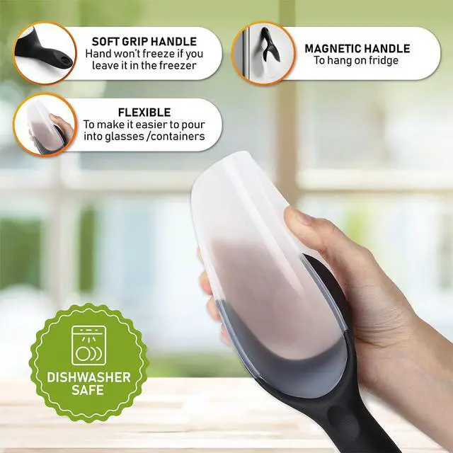 Alt view image 3 of 7 - Spring Chef Magnetic Ice Scoop for Freezer, BPA-Free Food Scooper, Black | Flexi-Plastic Popcorn Scoop with Soft Grip Handle - Dishwasher Safe Ice Scooper - Food Scooper for Flour, Grains, Pet Food