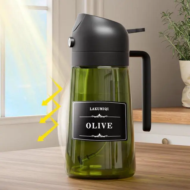 Alt view image 3 of 7 - Oliver Oil Sprayer Dispenser for Cooking Bottle 16oz Green Glass Black | 2-in-1 Lightproof Borosilicate Glass Oil Bottle, Wide Mouth for Easy Refill Clean
