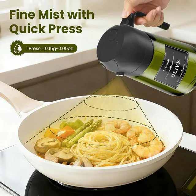 Alt view image 6 of 7 - Oliver Oil Sprayer Dispenser for Cooking Bottle 16oz Green Glass Black | 2-in-1 Lightproof Borosilicate Glass Oil Bottle, Wide Mouth for Easy Refill Clean