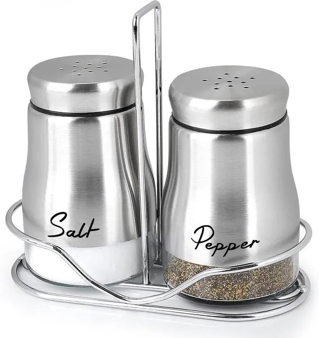 Main image of Accmor Salt and Pepper Shakers Set with Holder, 5 Ounce Salt and Pepper Shaker with Glass Bottom, Modern Salt Pepper Containers Dispenser for Home Kitchen Cooking Restaurants