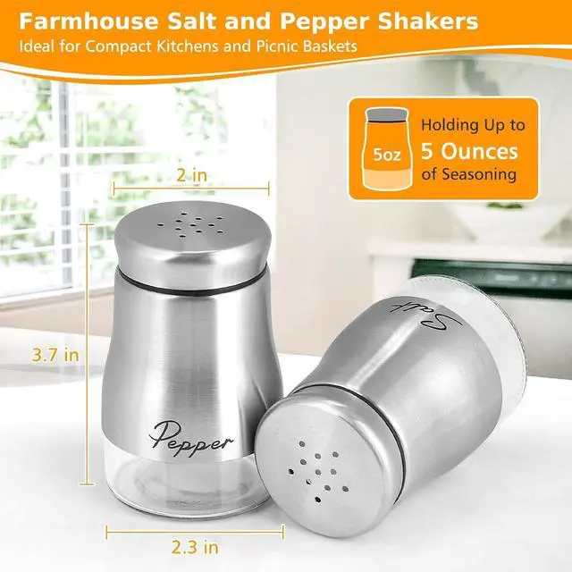 Alt view image 2 of 7 - Accmor Salt and Pepper Shakers Set with Holder, 5 Ounce Salt and Pepper Shaker with Glass Bottom, Modern Salt Pepper Containers Dispenser for Home Kitchen Cooking Restaurants