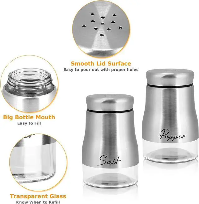 Alt view image 3 of 7 - Accmor Salt and Pepper Shakers Set with Holder, 5 Ounce Salt and Pepper Shaker with Glass Bottom, Modern Salt Pepper Containers Dispenser for Home Kitchen Cooking Restaurants