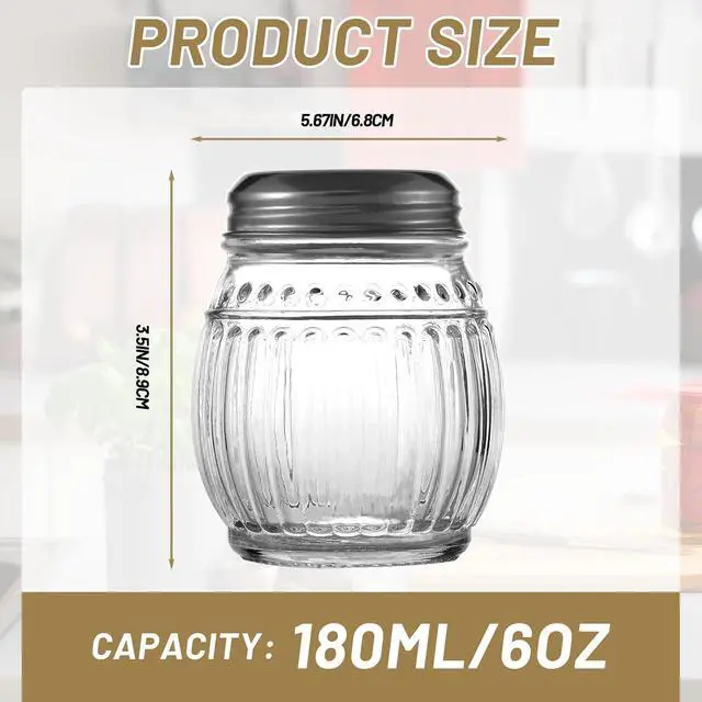 Alt view image 2 of 7 - Cheese and Pepper Shakers Set of 2, 6oz Glass Spice Shakers with Perforated and Slotted Top (Clear)