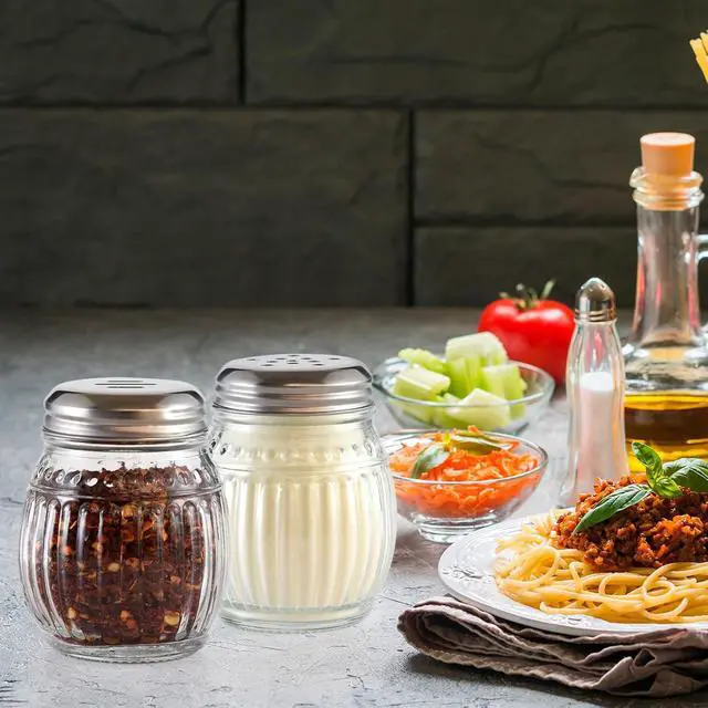 Alt view image 5 of 7 - Cheese and Pepper Shakers Set of 2, 6oz Glass Spice Shakers with Perforated and Slotted Top (Clear)