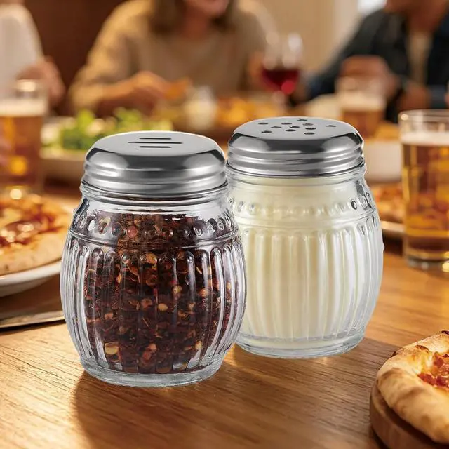 Alt view image 6 of 7 - Cheese and Pepper Shakers Set of 2, 6oz Glass Spice Shakers with Perforated and Slotted Top (Clear)