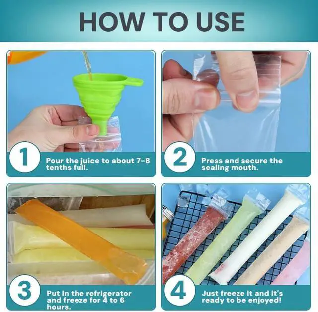 Alt view image 3 of 7 - 200 packs of disposable ice pops molds with funnels, for making homemade yogurt, juice and smoothie popsicles