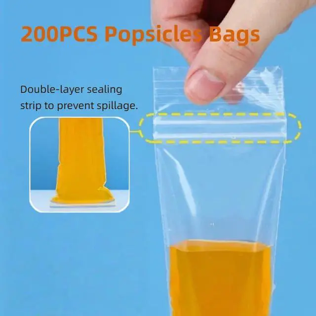 Alt view image 5 of 7 - 200 packs of disposable ice pops molds with funnels, for making homemade yogurt, juice and smoothie popsicles