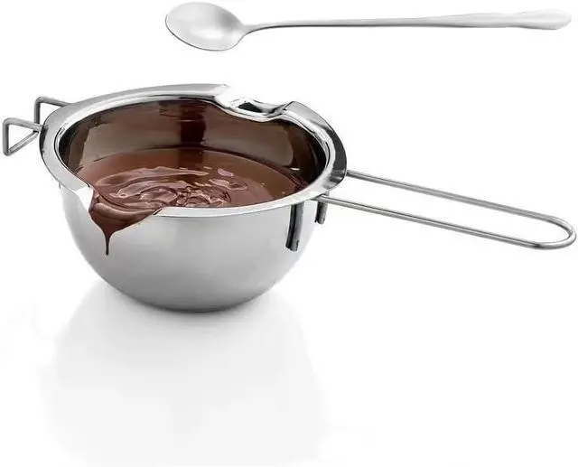 Main image of Double Boiler Pot SUS304 Stainless Steel Melting Bowl, 400ML/13oz for Chocolate Candy Cheese Butter Wax Soap Making, with 8inch Long Handle Spoon