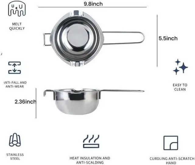 Alt view image 2 of 7 - Double Boiler Pot SUS304 Stainless Steel Melting Bowl, 400ML/13oz for Chocolate Candy Cheese Butter Wax Soap Making, with 8inch Long Handle Spoon