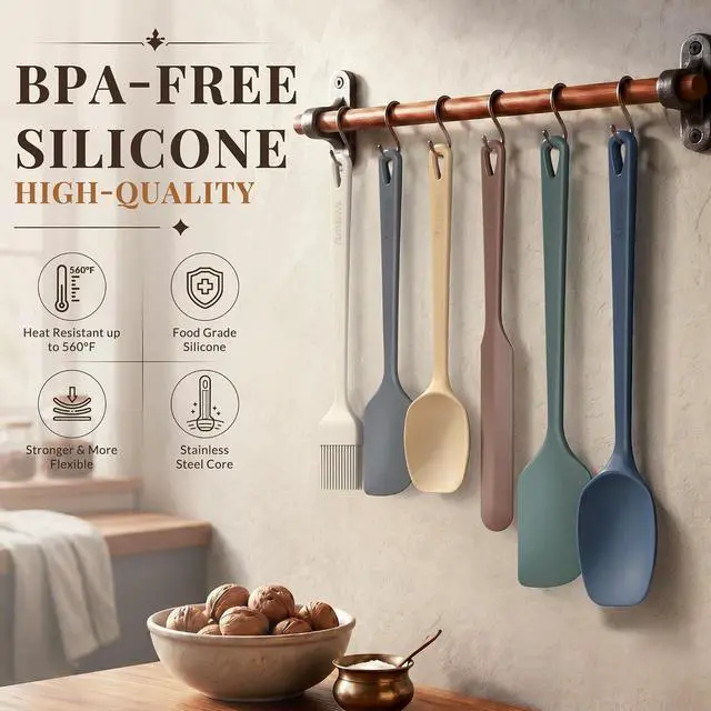 Alt view image 4 of 7 - Astercook 6-Piece Silicone Spatula Set, 560°F Heat Resistant Rubber Spatulas with Stainless Steel Core, Nonstick Safe & Dishwasher Safe Baking Spatula Set for Cooking & Mixing, Morandi Earth Colors