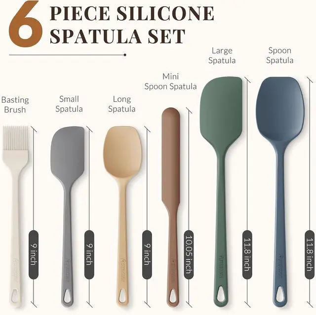 Alt view image 7 of 7 - Astercook 6-Piece Silicone Spatula Set, 560°F Heat Resistant Rubber Spatulas with Stainless Steel Core, Nonstick Safe & Dishwasher Safe Baking Spatula Set for Cooking & Mixing, Morandi Earth Colors