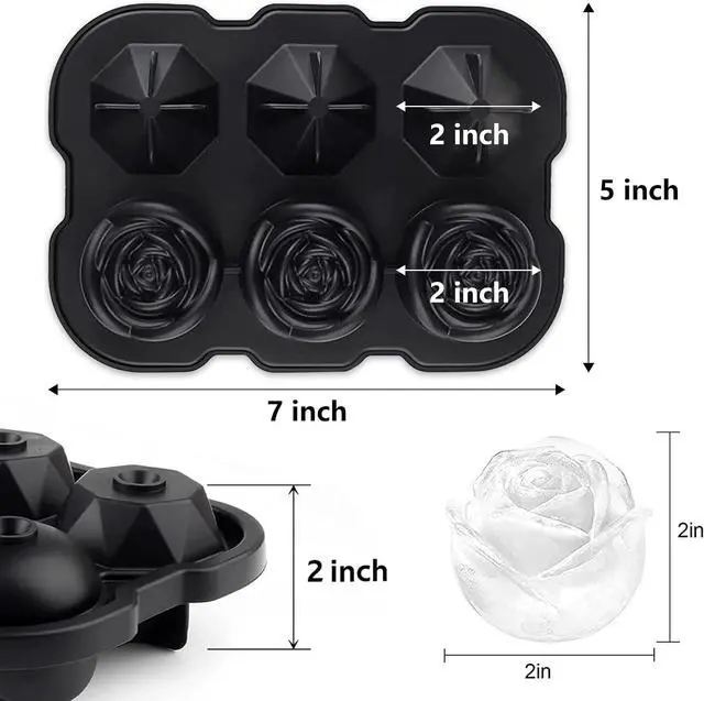 Alt view image 2 of 7 - Silicone Ice Cube Tray with Lids, 2" Large Rose Ice Ball | 6 Easy release ice molds, for whiskey cocktails,homemade Juice, chocolate, soap, candle, dishwasher safe reusable