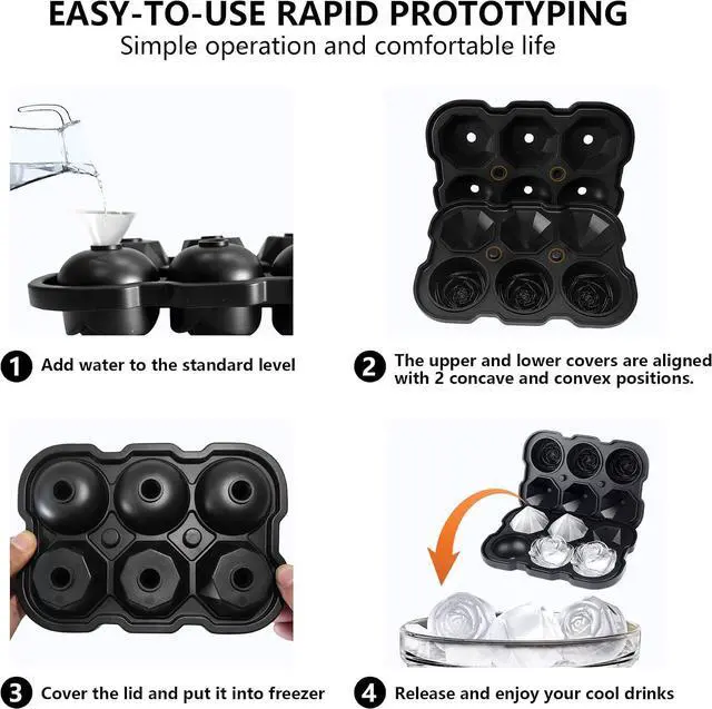 Alt view image 3 of 7 - Silicone Ice Cube Tray with Lids, 2" Large Rose Ice Ball | 6 Easy release ice molds, for whiskey cocktails,homemade Juice, chocolate, soap, candle, dishwasher safe reusable