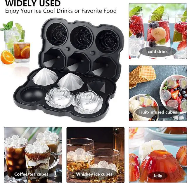 Alt view image 5 of 7 - Silicone Ice Cube Tray with Lids, 2" Large Rose Ice Ball | 6 Easy release ice molds, for whiskey cocktails,homemade Juice, chocolate, soap, candle, dishwasher safe reusable