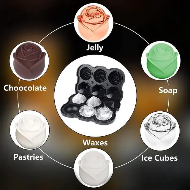 Alt view image 7 of 7 - Silicone Ice Cube Tray with Lids, 2" Large Rose Ice Ball | 6 Easy release ice molds, for whiskey cocktails,homemade Juice, chocolate, soap, candle, dishwasher safe reusable